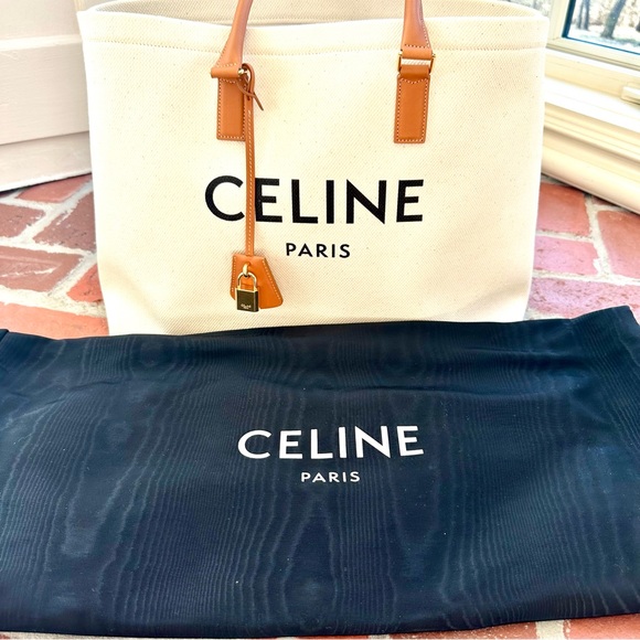 CELINE Horizontal Cabas Tote Hand Bag, Canvas Calf Skin, White, DISCONTINUED - Picture 2 of 16